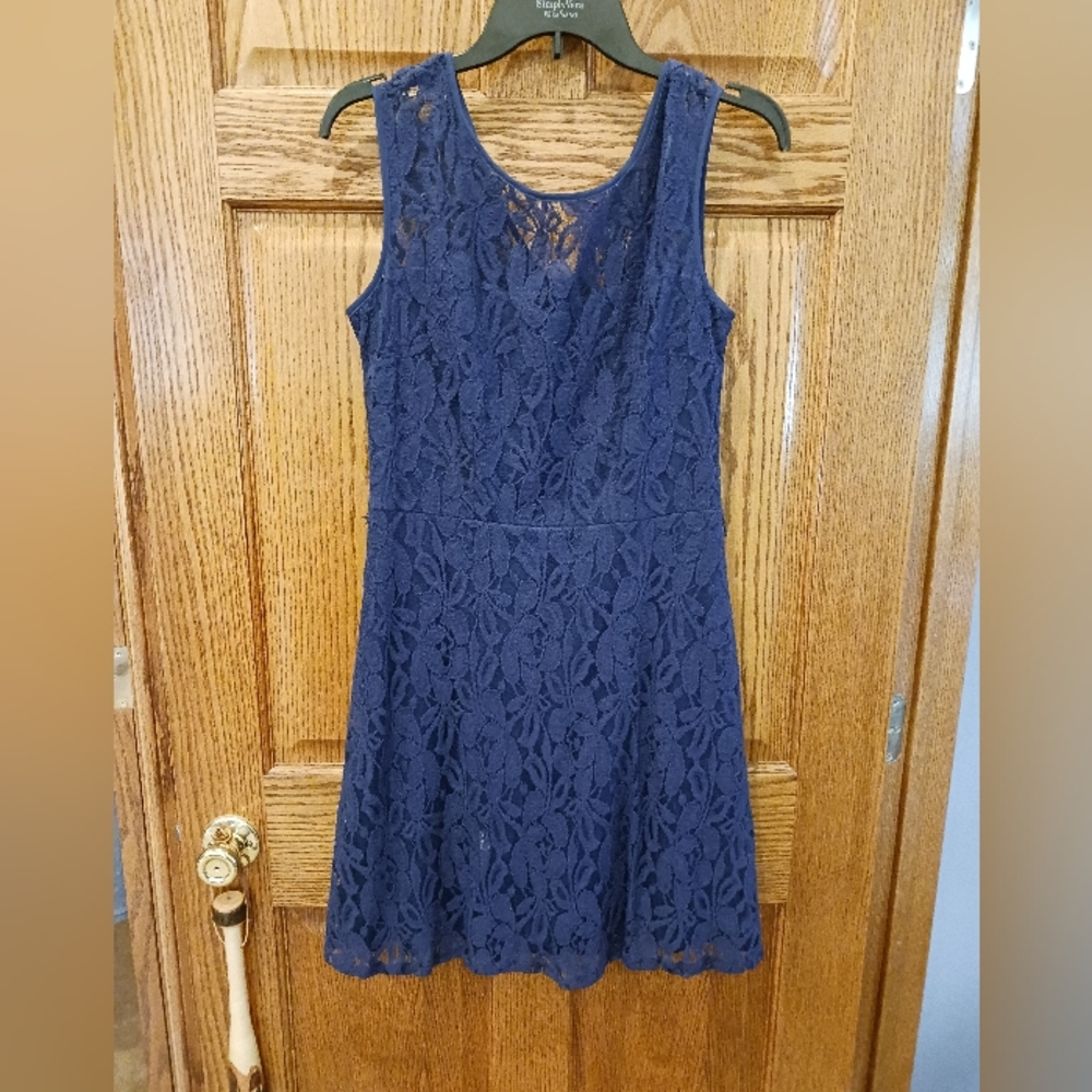Blue laced sheath dress